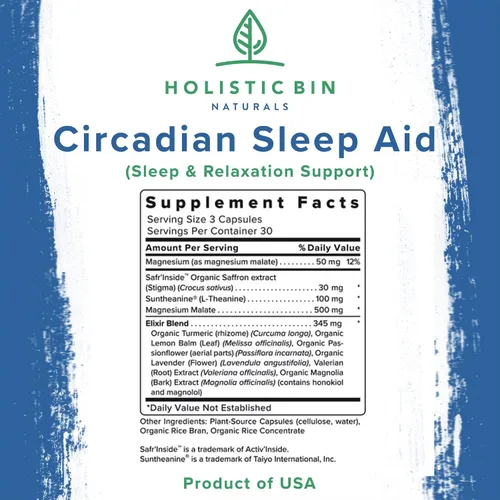 Vista 6 de Holistic Bin Circadian Sleep Aid Ayudas para dormir totalmente naturales respaldadas por la ciencia para adultos No aturdido y sin hábito que