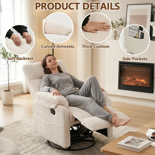 Vista 3 de Mecedora para cuarto de bebé, reclinable manual giratorio Pana beige