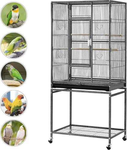 Vista 4 de Yaheetech Jaula grande de hierro forjado de 54 pulgadas para loros pequeños, periquitos y pájaros para loros pequeños, periquitos, mejillas verdes
