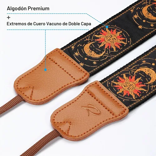 Vista 3 de Padwa Lifestyle Helios Moon God - Correa para cámara de 2 pulgadas, doble capa, extremos de piel vacuna, correas de cámara para fotógrafos, tejido