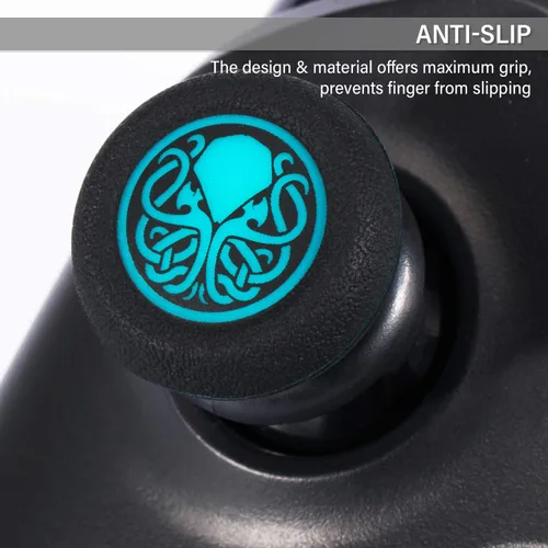 Vista 5 de Playrealm FPS Thumbstick Extender & Printing Rubber Silicone Grip Cover 2 Sets for Xbox Series XS & Xbox One Controller(Cthulhu Abyss Blue)