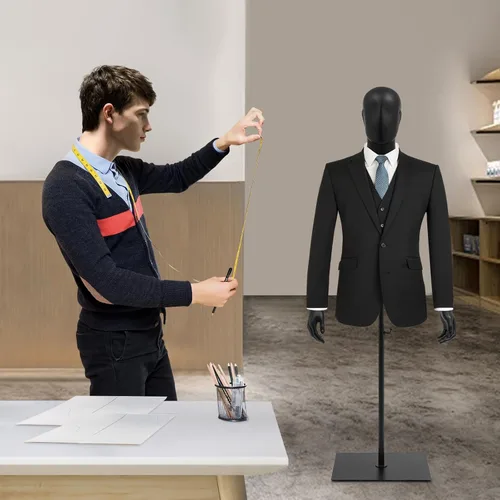 Vista 5 de Soporte de exhibición de vestido masculino, forma de vestido masculino de metal, cuerpo troso maniquí, maniquí de ropa de altura ajustable