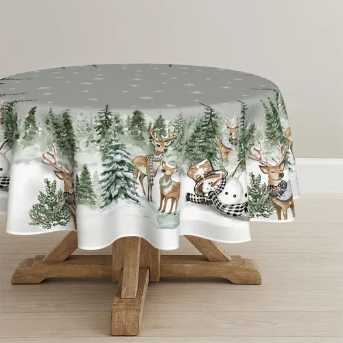 Vista 8 de Horaldaily Mantel de Navidad Rectangular de 52×70 Pulgadas, Ciervos Muñeco de Nieve Árboles Gris Cubierta de Mesa Lavable para Fiesta Pícnic