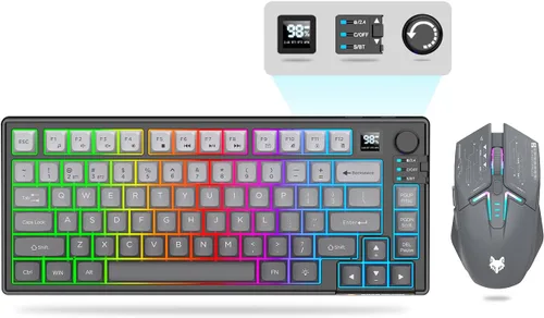 Vista 10 de 75 % Combo de Teclado y Mouse para Juegos Inalámbrico, Modo Tri BT5.0/2.4GHz/USB-C, Teclado Retroiluminado RGB + Ratón 3D 1600DPI, Batería 2000mAh
