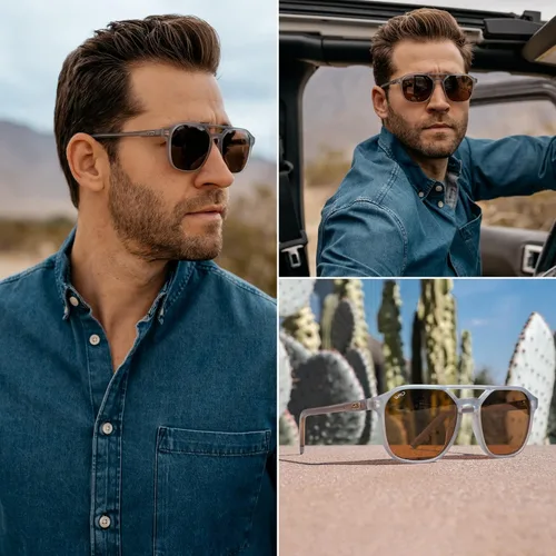 Vista 7 de WearMe Pro Gafas de sol rectangulares polarizadas de doble puente para hombre