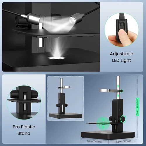 Vista 8 de JL246PS Microscopio digital HDMI de 3 lentes de 7 pulgadas 4000X, microscopio biológico para adultos y niños con diapositivas preparadas, video UHD