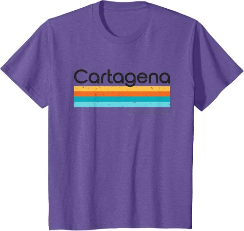 Vista 58 de Camiseta vintage de Cartagena Colombia con diseño retro, Blanco, S
