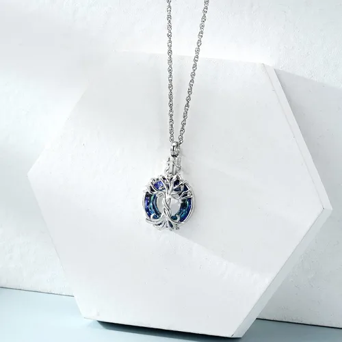 Vista 5 de shajwo Collar de cenizas de urna de cremación del árbol de la vida para mujeres y hombres, círculo de la vida, cristales de cremación, colgante