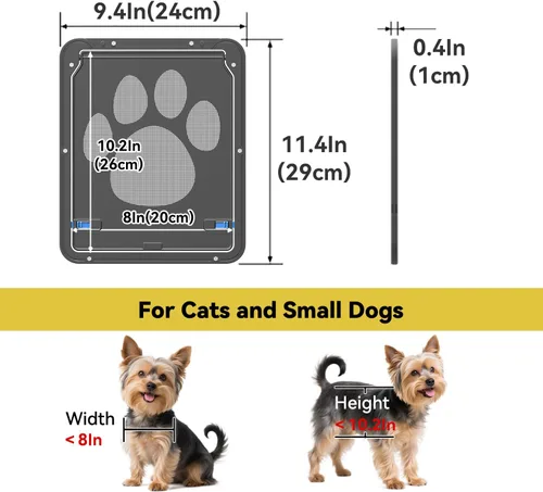 Vista 2 de Puerta para perros para puerta de pantalla, puerta para gatos con inserto pequeño para puerta corredera de fácil instalación, pequeña 8"×10