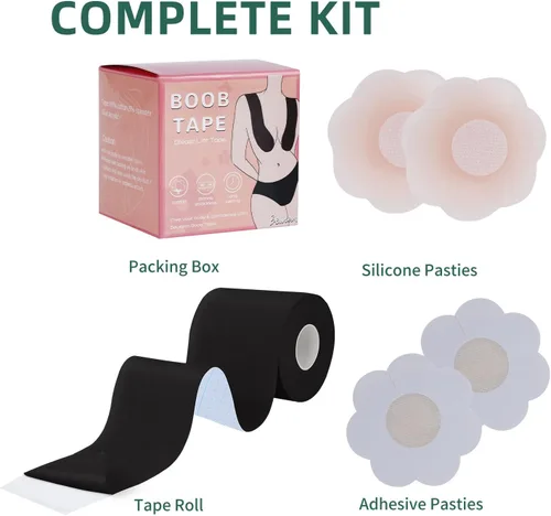 Vista 3 de URTAPE Cinta Bob para senos grandes, cinta adhesiva para sujetador para levantamiento de senos, Negro