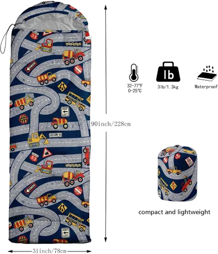 Vista 3 de Saco de dormir para niños y niñas, estampado de monstruos alienígenas, ligero, cálido, portátil, para exteriores, interior, impermeable, resistente