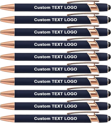 Vista 13 de Bolígrafos personalizados con lápiz capacitivo, negro, 10 unidades Custom Name Logo, Black/Blue ink Option, Bulk Engraved, for Church, Wedding