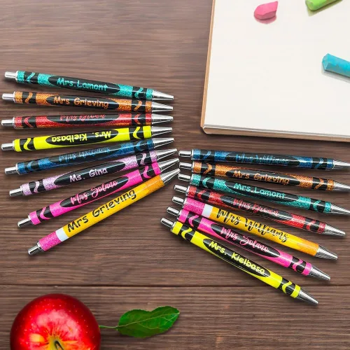 Vista 9 de ipetlive Bolígrafos de tinta negra personalizados, bolígrafos retráctiles de metal con purpurina, con nombre, para profesores, estudiantes, regalos