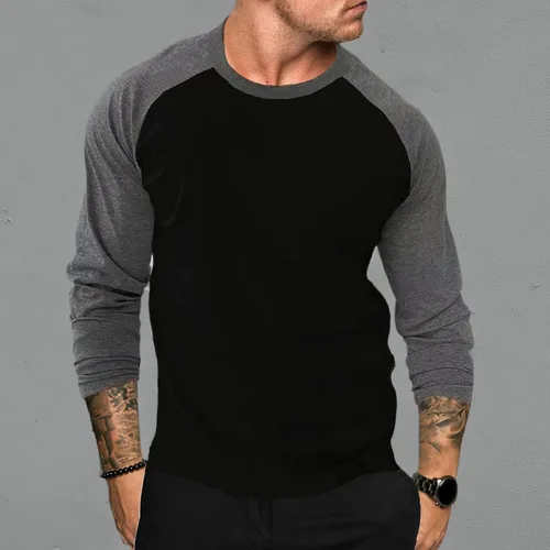 Vista 2 de Camiseta de manga larga raglán para hombre, estilo casual, vintage, camiseta de béisbol para gimnasio, entrenamiento, atlética, suave, básica