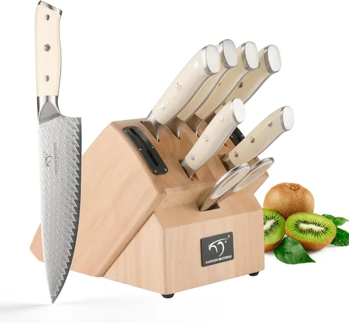 Vista 13 de NANFANG BROTHERS® Juego de cuchillos Damasco VG10 de 16 piezas, bloque de NF-D0604T-16-Color madera natural