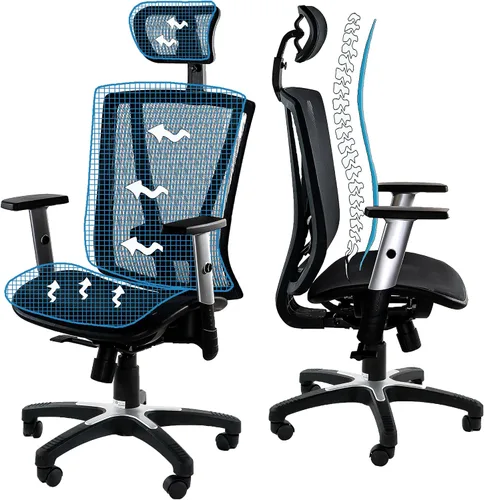 Vista 4 de Silla de oficina ergonómica ajustable negra de 53 pulgadas de alto, silla ergonómica de oficina en casa, silla ergonómica con reposacabezas, sillas