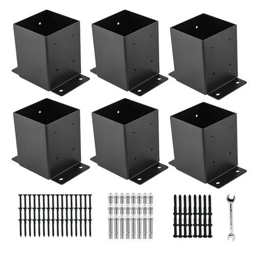 Vista 10 de Base para poste 4x4, soportes de poste (Tamaño interno 3.6"x3.6")，anclaje de poste de valla de acero grueso recubierto de polvo negro para poste
