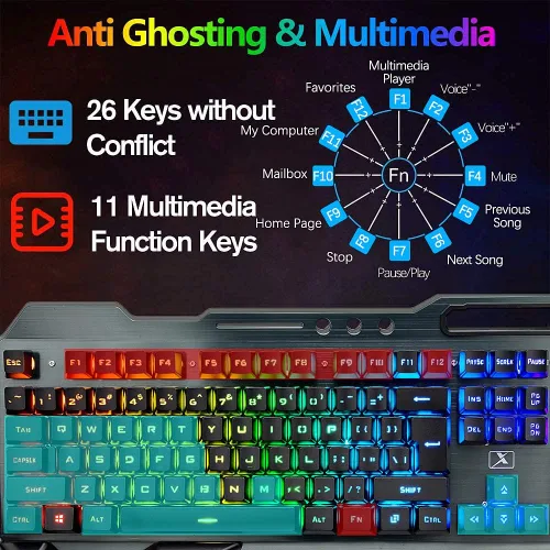 Vista 5 de Wireless Gaming Keyboard Mouse Bluetooth Headset Kit with 16 RGB Backlit Rechargeable Battery Metal Mechanical Ergonomic Waterproof Dustproof