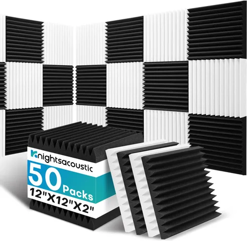 Vista 20 de Paquete de 8 paneles acústicos de pared, paneles de espuma a prueba de sonido con patrón de madera para paredes, paneles acústicos decorativos