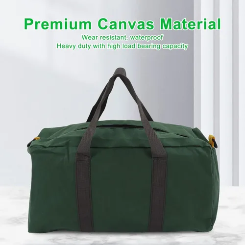 Vista 2 de Bolsa de herramientas portátil de lona de boca ancha de gran capacidad, bolsa de herramientas de mano con cremallera extra larga, bolsa