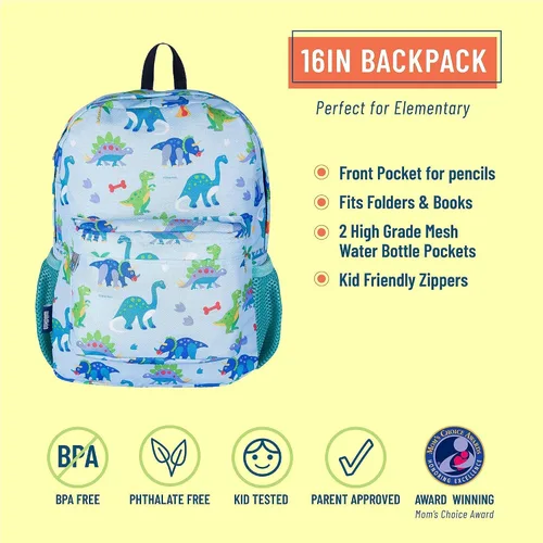 Vista 4 de Wildkin - Mochila infantil de 16 pulgadas con máscara facial (tierra de dinosaurio)