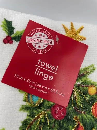 Vista 3 de Juego de 2 paños de cocina con texto en inglés "Saying Merry Christmas".