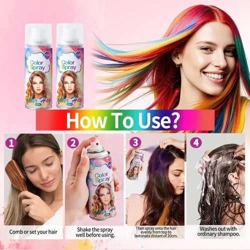 Vista 5 de Spray de color temporal para el cabello, tinte para el cabello rojo, tinte de cabello para mujeres, tinte temporal para el cabello, lavable, fácil