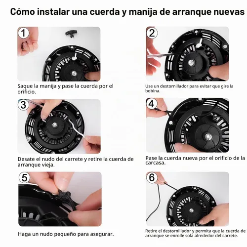 Vista 4 de Arrancador de retroceso Mango de cuerda de arranque para cortacésped, generador de bombas de agua, arandelas a presión, compresor de aire, divisor