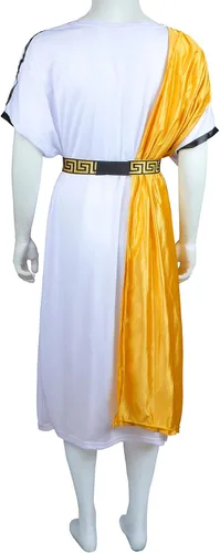 Vista 8 de Conjunto de disfraz clásico de Toga para hombre, incluye túnica, cinturón y corona de laurel de metal dorado, vestido de fiesta de verano de Dios