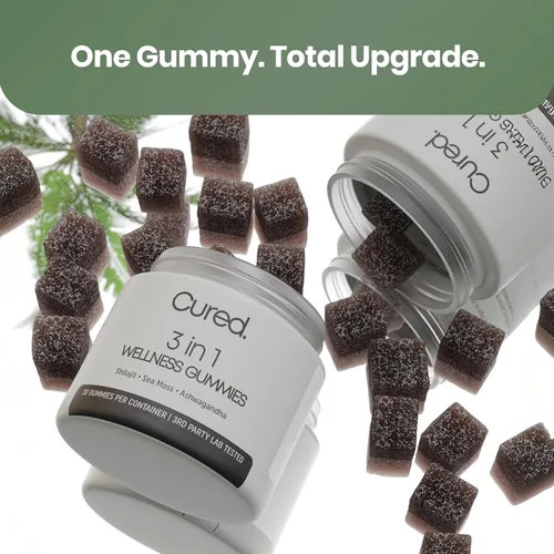 Vista 8 de Cured 3 en 1 - Gomitas puras de shilajit del Himalaya para hombres y mujeres Musgo marino, Ashwagandha y Miel de Manuka orgánica con más de 85