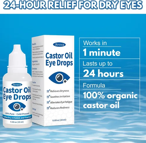 Vista 4 de Gotas de aceite de ricino orgánico para los ojos – Alivio natural para ojos secos, con picazón y cansados 100% puro prensado en frío 0.68 onzas