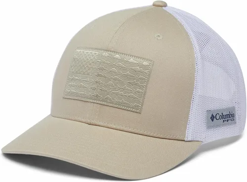 Vista 17 de Columbia Snapback de malla con bandera de pez PFG Negro y piedra oscura.