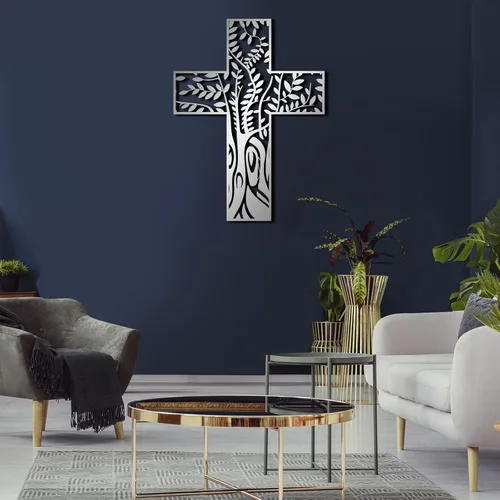 Vista 7 de Cruz de pared de metal con árbol de la vida, decoración de pared religiosa para colgar, arte de pared de árbol de metal, arte de pared de metal
