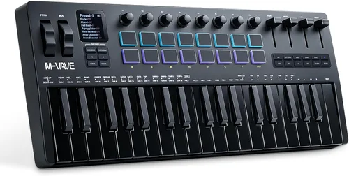 Vista 15 de M-VAVE 25 Teclas 16 Almohadillas de Batería Retroiluminadas Teclado MIDI – Creador de Ritmos Profesional y Keytar para Producción Musical de Teclado