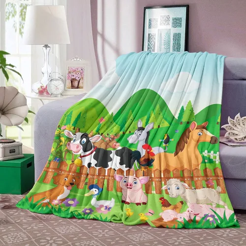 Vista 4 de Manta de animales de granja linda manta de animales de granja para niños, suave y acogedora manta de franela de granja para perros de granja, cerdo