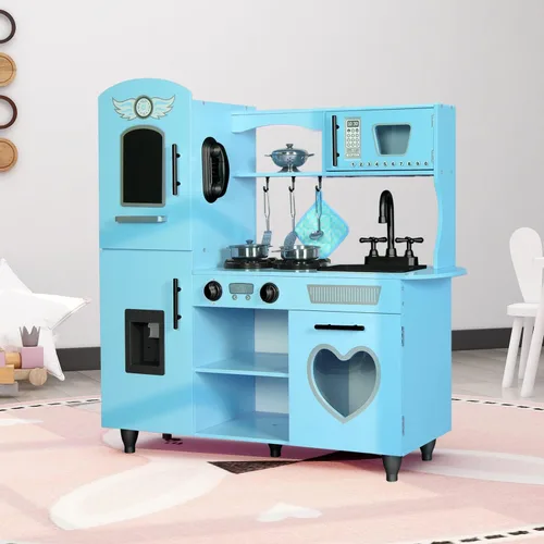 Vista 6 de TaoHFE Juego de Cocina de Juguete, Juego de Cocina Azul para Niños de 4 a 8 Años, Juego de Cocina para Niñas y Niños, Juego de Cocina de Madera