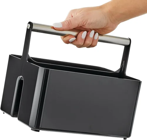 Vista 4 de mDesign - Organizador de almacenamiento para ducha de plástico, cesta dividida, asa de metal para baño, dormitorio, cocina, contiene jabón, champú
