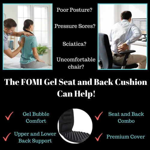 Vista 4 de FOMI Cojín de gel de alta calidad y soporte firme para la espalda, cojín de asiento y almohada torácica superior inferior y lumbar para automóvil