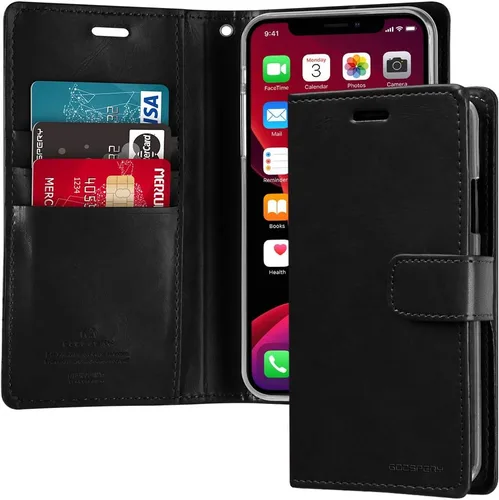 Vista 30 de GOOSPERY Funda Blue Moon para Galaxy S21 de 6.2 pulgadas (2021), soporte de piel sintética premium con soporte para tarjetas (negro)