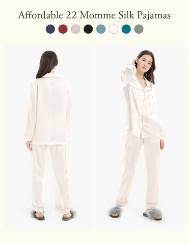 Vista 2 de LILYSILK Pijama de seda para mujer, con ribete dorado, 22 momme, 100% seda, lavable