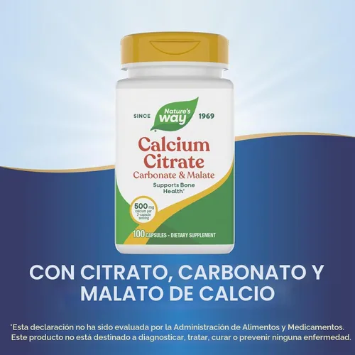 Vista 4 de Nature's Way - Citrato de calcio, carbonato y malato, apoya la salud ósea*, 100 cápsulas (el embalaje puede variar)