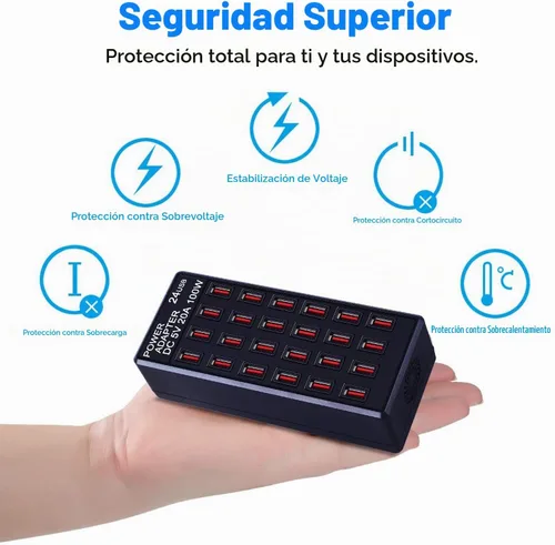 Vista 3 de Estación de carga USB de 24 puertos de 100 vatios (20 A), cargador rápido de escritorio para el hogar, múltiples cargadores, adecuado para hoteles
