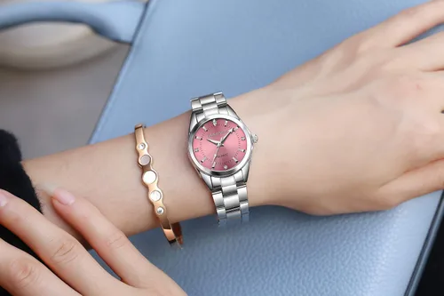 Vista 3 de CHRONOS Relojes para mujer, reloj de pulsera impermeable para niñas, reloj de pulsera de acero inoxidable plateado, reloj de pulsera de cuarzo