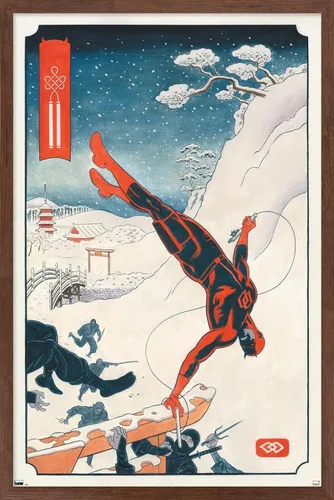 Vista 10 de Trends International Marvel Comics Daredevil - Póster de pared ninja, 22.4 pulgadas de largo x 14.7 pulgadas, versión enmarcada en madera de granero