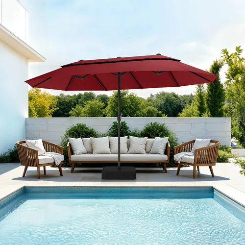 Vista 13 de PHI VILLA Sombrillas para patio al aire libre de 13 pies con base incluida, sombrilla rectangular de doble cara de 2 niveles para exteriores