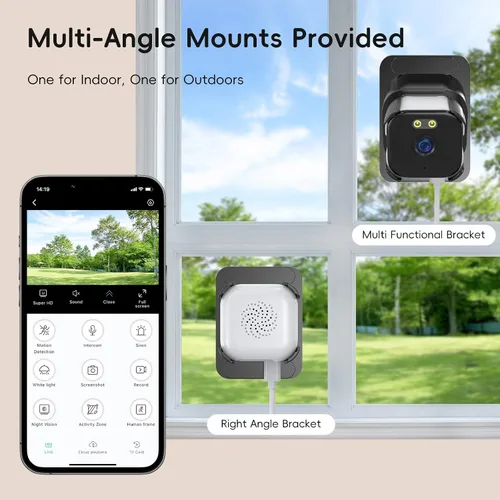 Vista 7 de ANYQOO Cámara de ventana de 3 MP 2K, seguridad para interiores y exteriores, cámara WiFi de 2.4 GHz y 5 GHz para seguridad del hogar, visión