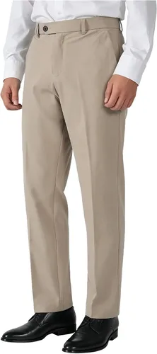Vista 11 de Plaid&Plain Pantalones de vestir para hombre, cintura elástica, corte recto Negro