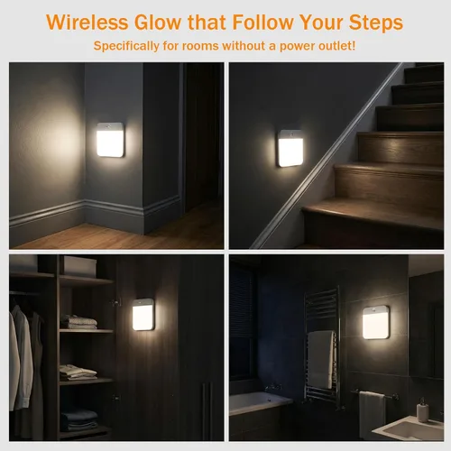 Vista 8 de NARUNDREN Lámpara de techo recargable con sensor de movimiento con control remoto, luces de techo inalámbricas que funcionan con baterías, luz