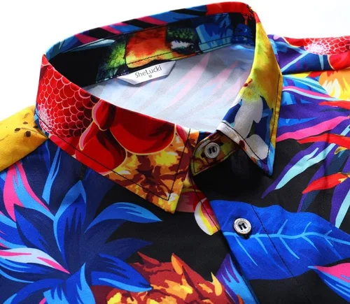 Vista 6 de SheLucki - Camisa hawaiana para hombre, unisex, de manga corta, con botones, para la playa y el verano, ropa casual estampada con sombra de palmas