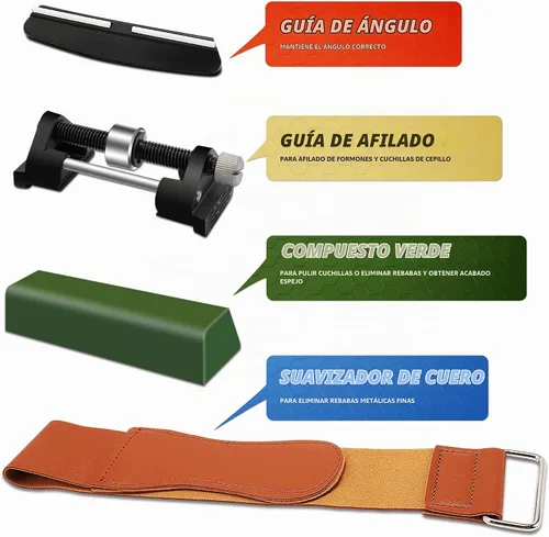 Vista 3 de Kit de piedra de afilar cuchillos, juego de piedra de afilar de grano 400/1000 y 3000/8000 con base de bambú, guía de ángulo, piedra aplanadora